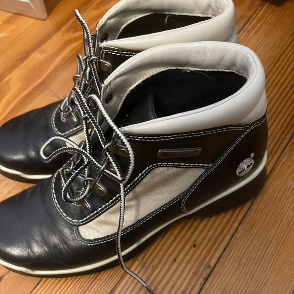 Vintage Timberland Black & Cream Leather Boots 7.5 - Picture 1 of 5